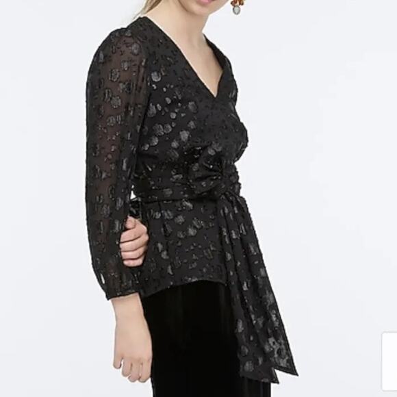 J. Crew Tie-waist V-neck top in metallic dot jacquard black medium - Picture 3 of 6